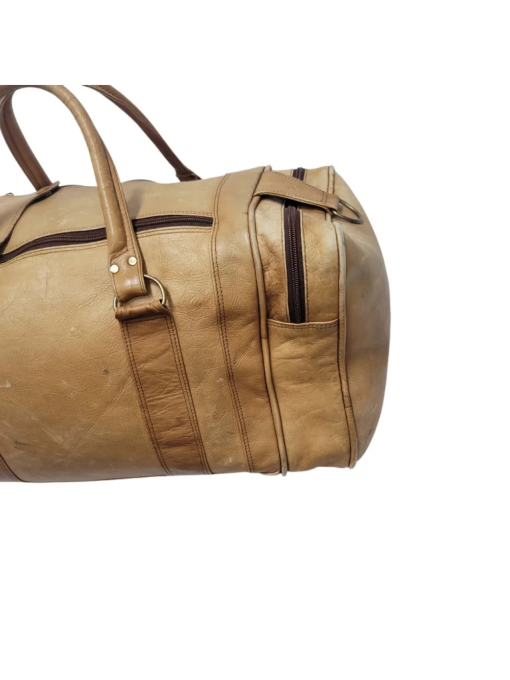 YURY Bags Brown Genuine Leather Double-Handle Adult Unisex Duffle Bag Vintage